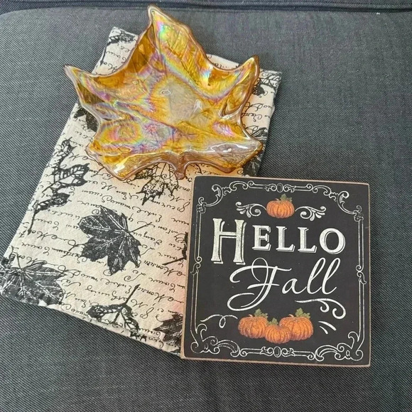 Home Goods Other - Fall Decor Bundle Home Goods Kitchen Towel Leaf Shaped Candy Dish & Wall Sign